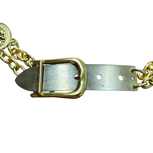 Vintage 1980\'s chunky gold double chain belt O/S station links textured disks main image 6